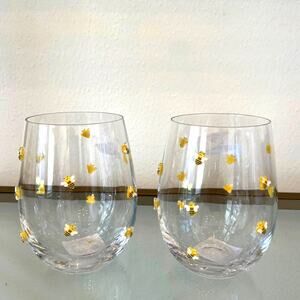 Italo Home Jeweled BEE Icon Stemless Wine Glasses 17.5oz Set of 2 Brand New